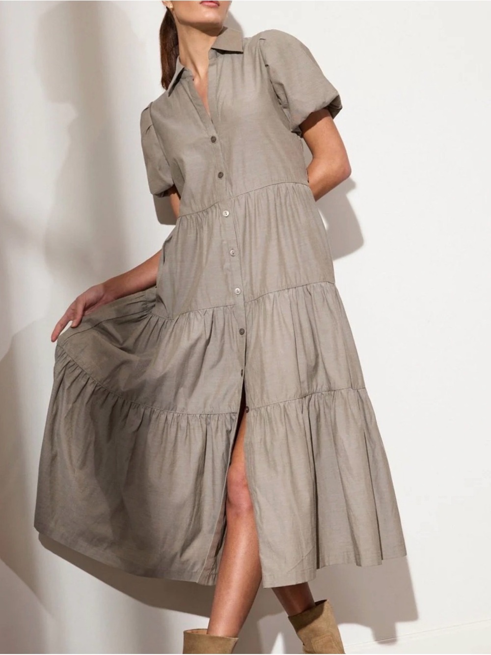Brochu Walker Tiered Button-Front Midi Dress in Taupe
The Havana Dress